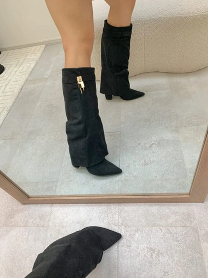 Jess Boots Black Suedine