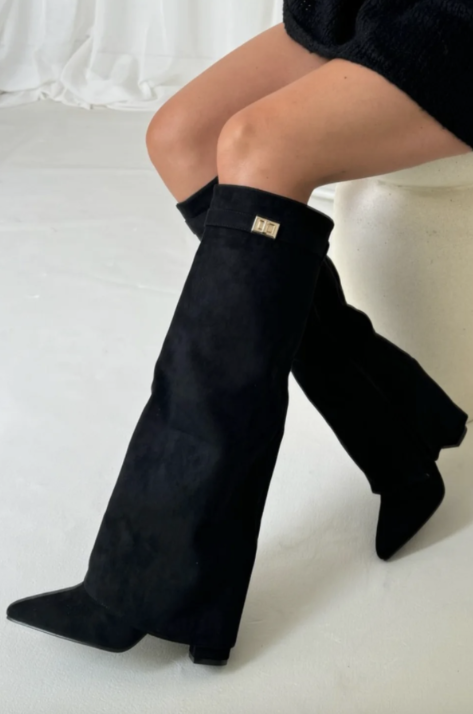 Jess Boots Black Suedine