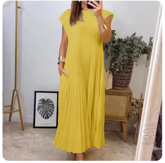 Loose Fit O-Neck Enkellange Dress