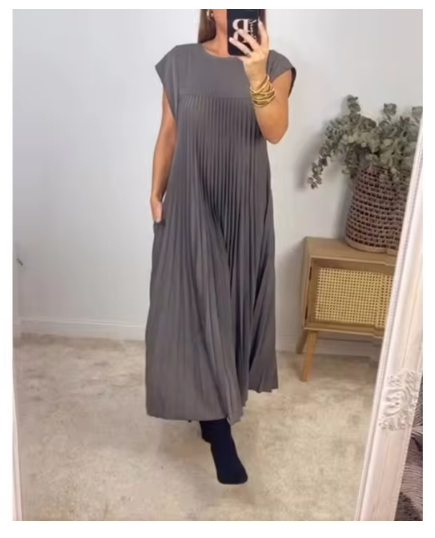 Loose Fit O-Neck Enkellange Dress