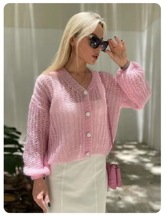 Rose Elegance: Gebreide Cardigan