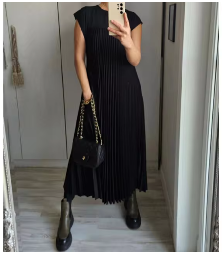 Loose Fit O-Neck Enkellange Dress